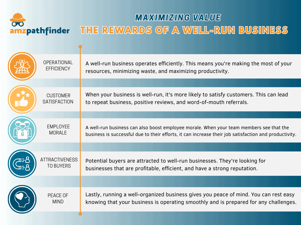 A graphic showing the rewards of a well-run business