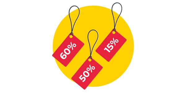 An illustration showing discounted price tags