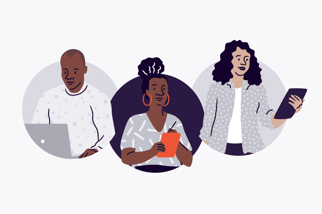 An illustration of 3 different people creating checklists on separate devices