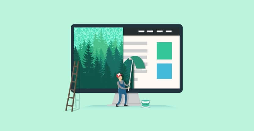 An illustration showing a webpage being painted with an evergreen image